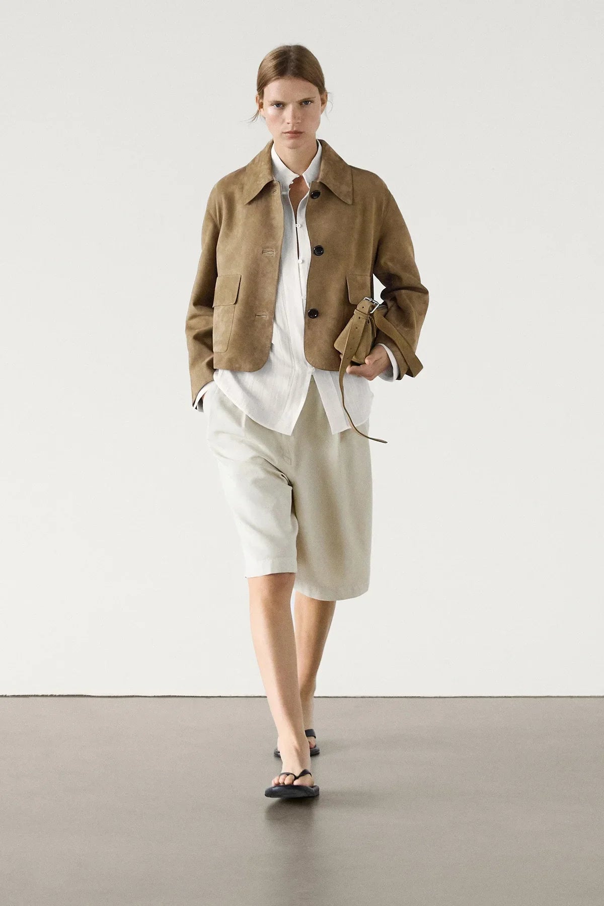 Suede-Look Jacket Shirt Collar Patch Pockets