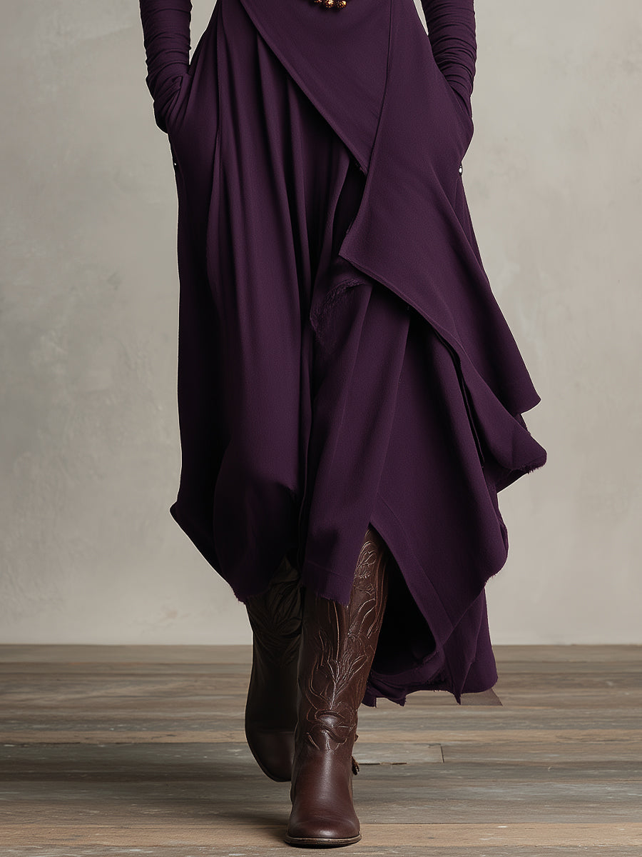 Dress Draped Elegant Long Sleeve