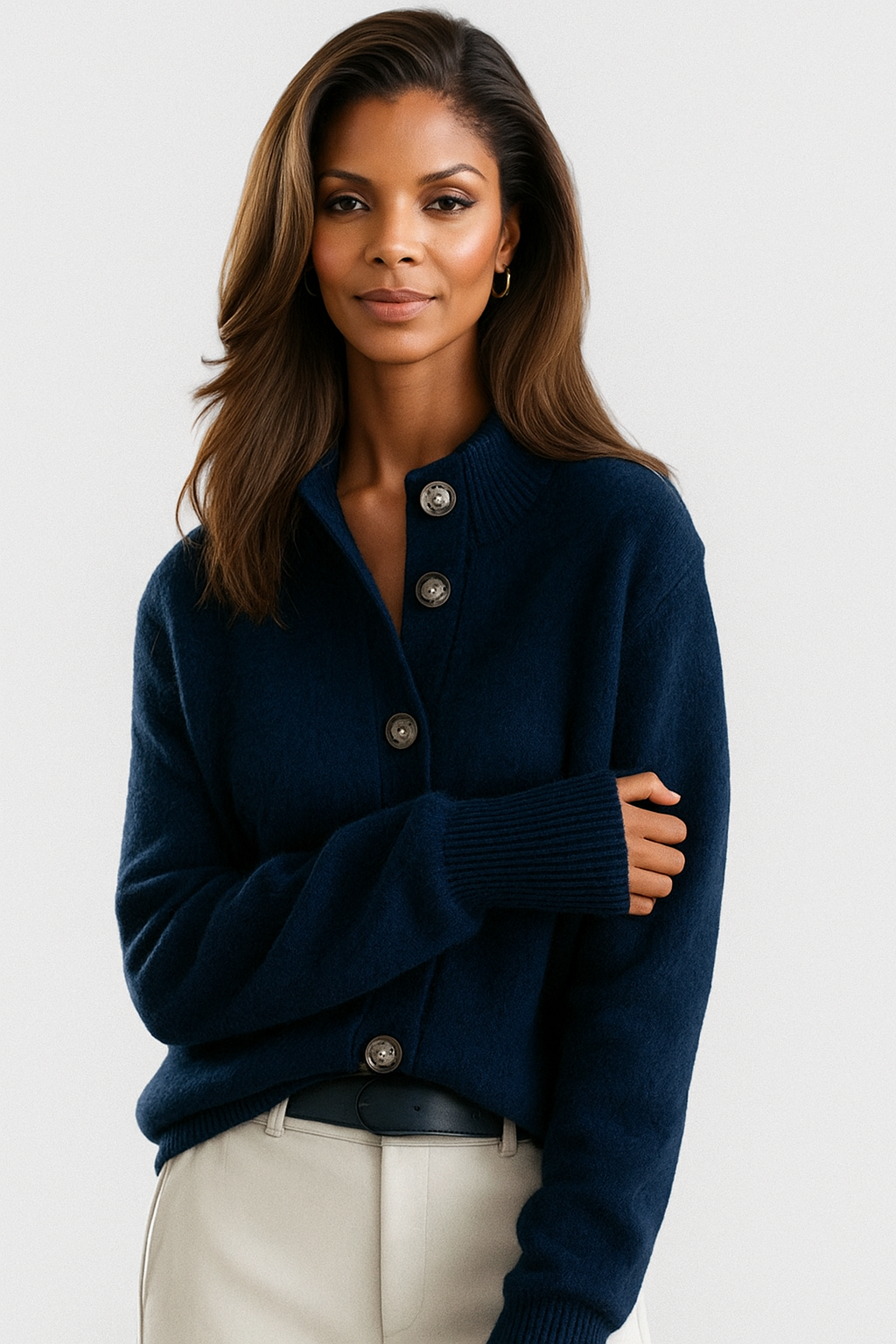 Button Cardigan Collared Soft Knit Relaxed