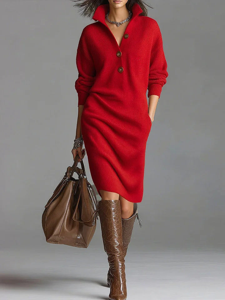 Sweater Dress Ribbed Knit Elegant