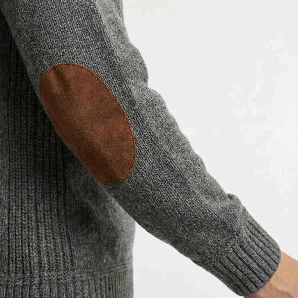 Crew-Neck Sweater Elbow-Patch Knit