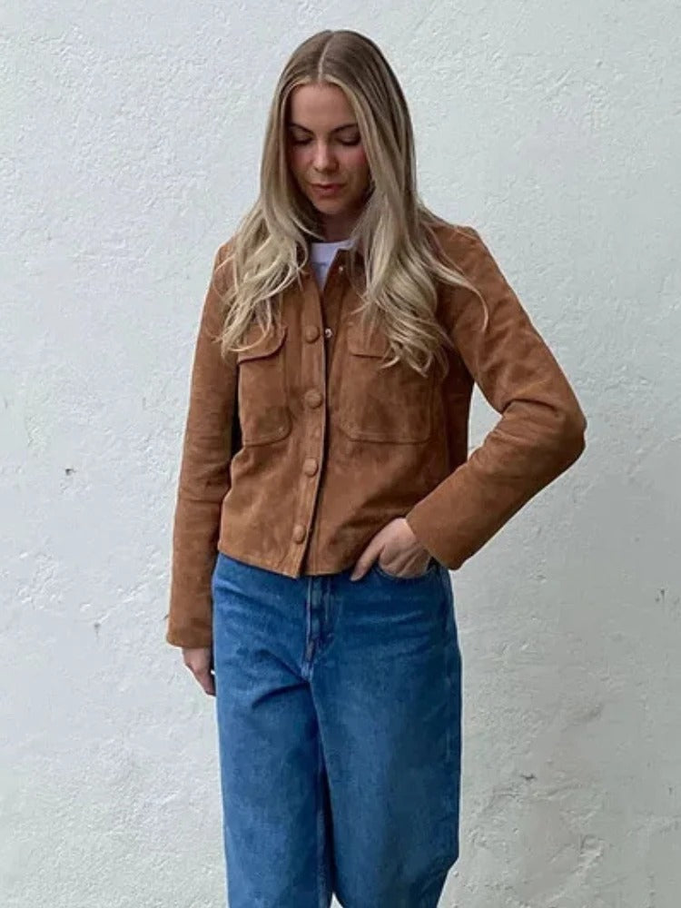 Suede-look casual jacket in brown, front view