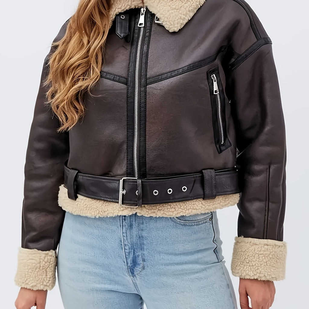 Moto Jacket Warm Lining Adjustable Belt
