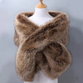 Faux fur shawl in champagne, draped over the shoulders
