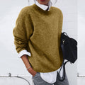 Soft-knit round-neck jumper in khaki, front view
