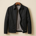 Warm lined zip front jacket in black, front view