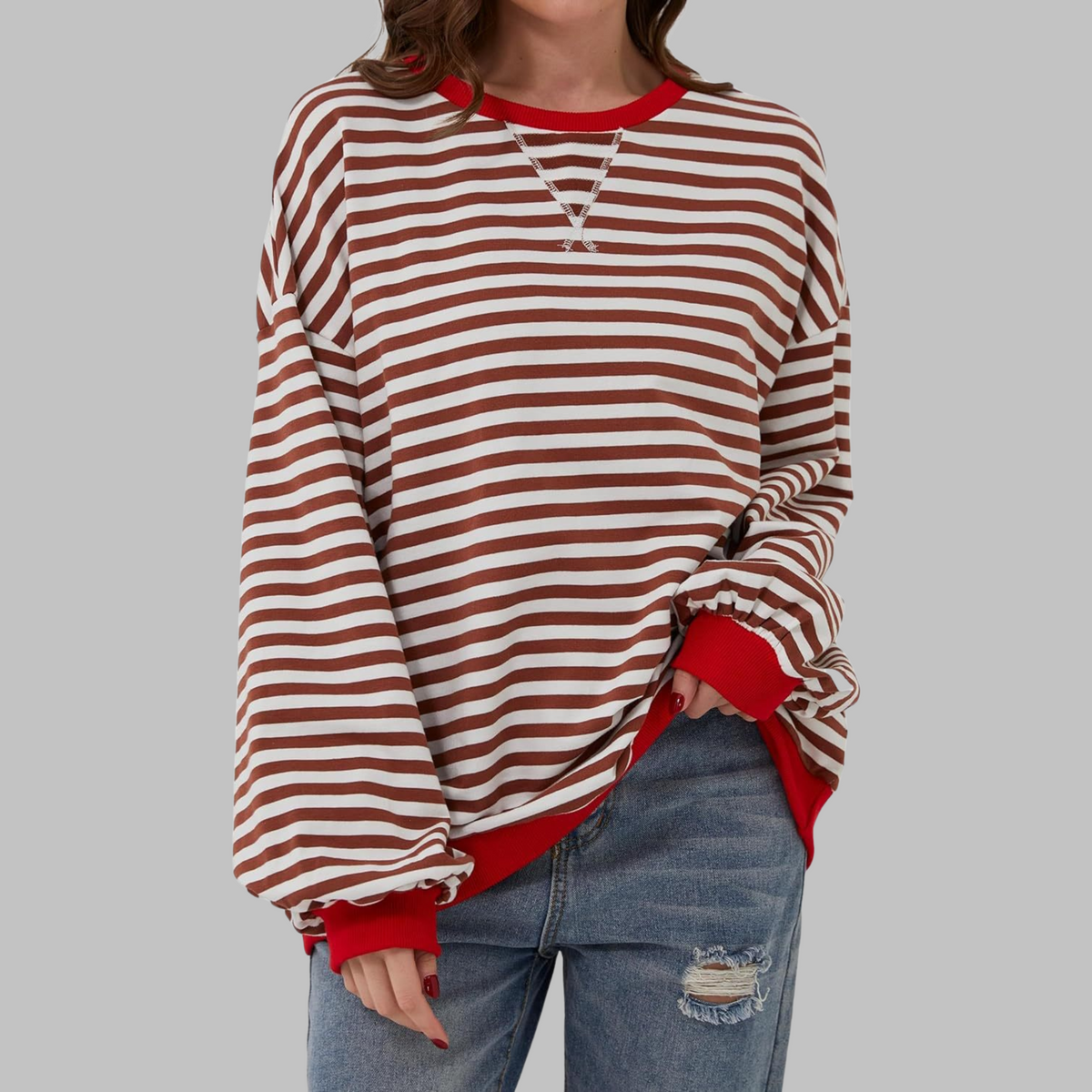 Striped Sweatshirt Round Neck Relaxed Fit