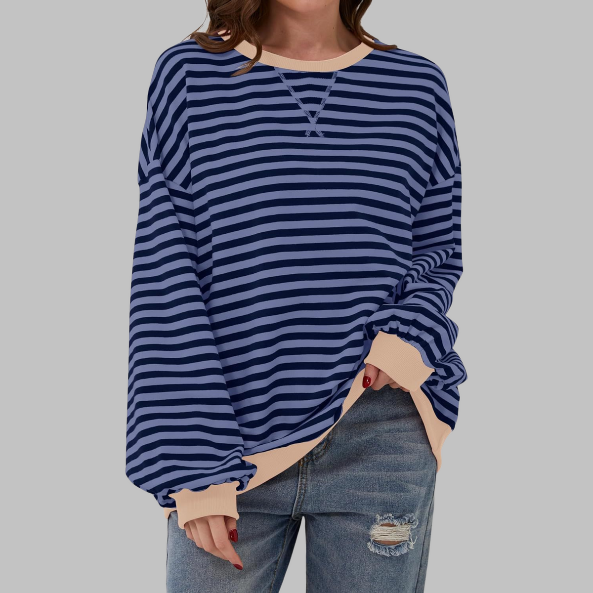 Striped Sweatshirt Round Neck Relaxed Fit