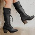 Lace-Up Knee Boots Leather-Look