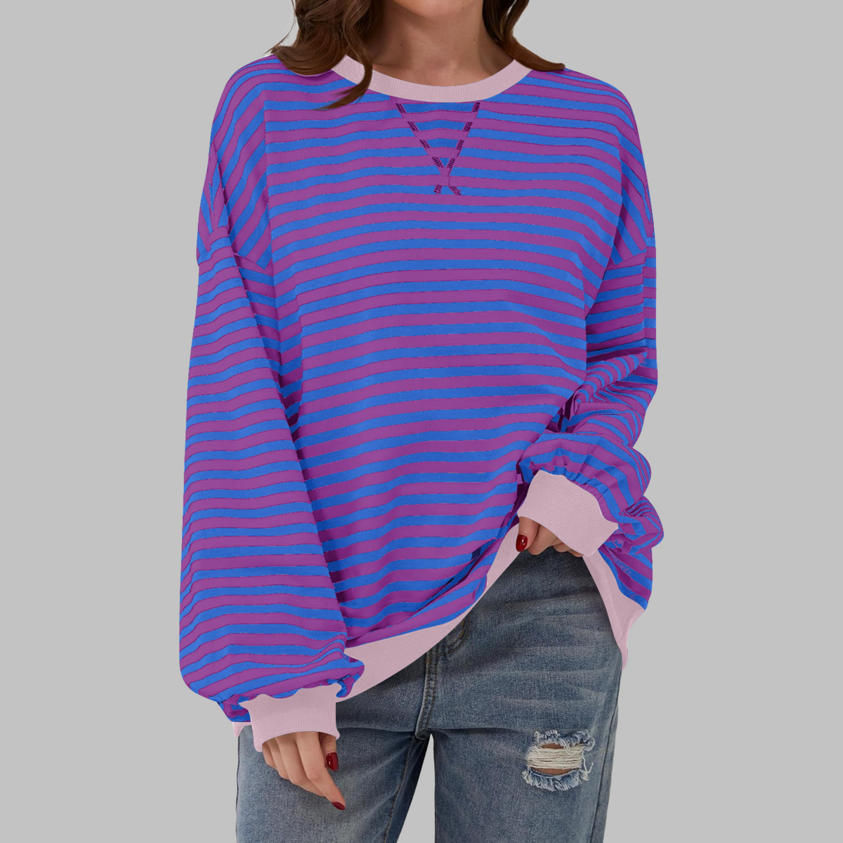 Striped Sweatshirt Round Neck Relaxed Fit
