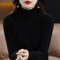Soft knit roll-neck turtleneck jumper in beige, front view