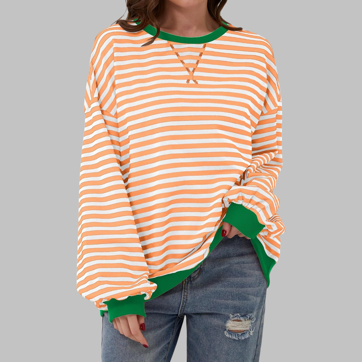 Striped Sweatshirt Round Neck Relaxed Fit