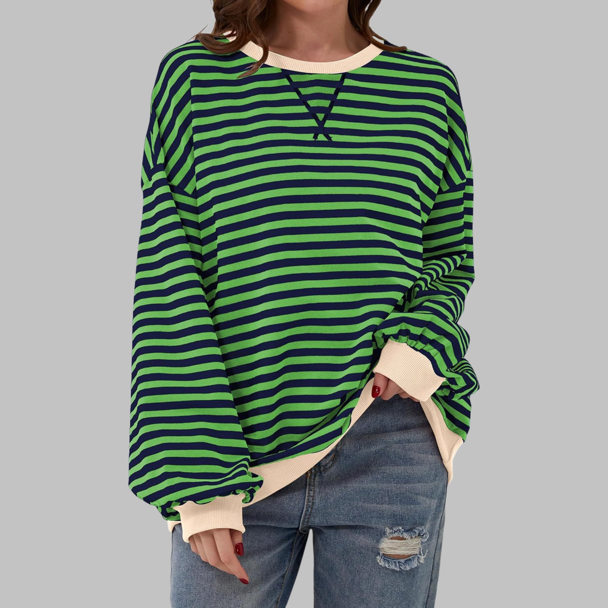 Striped Sweatshirt Round Neck Relaxed Fit