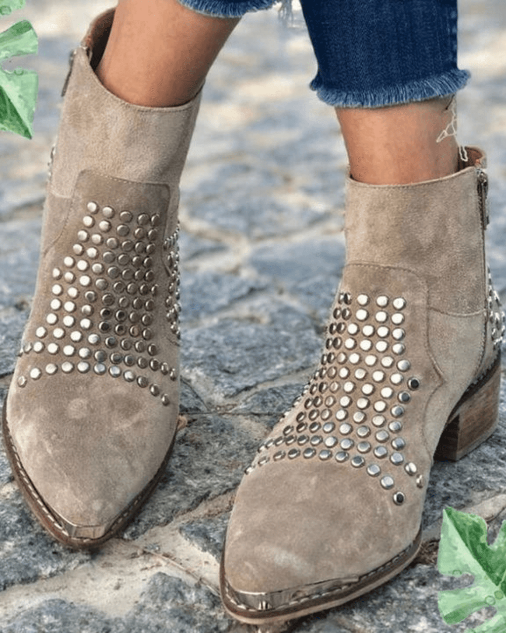 Studded Ankle Boots Pointed Toe