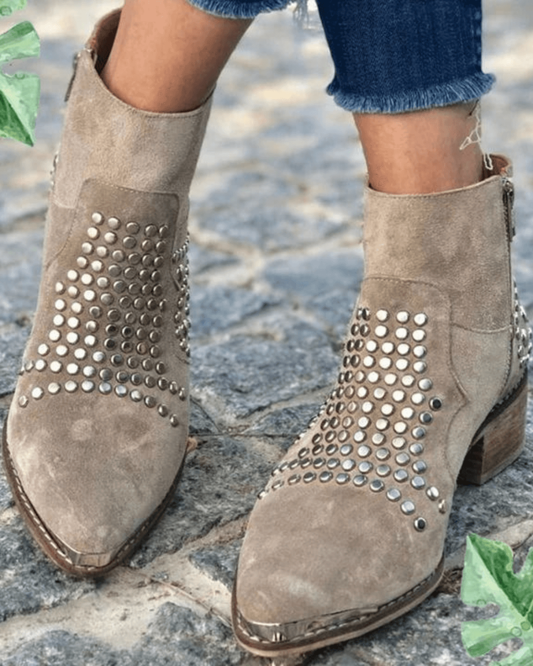 Studded Ankle Boots Pointed Toe