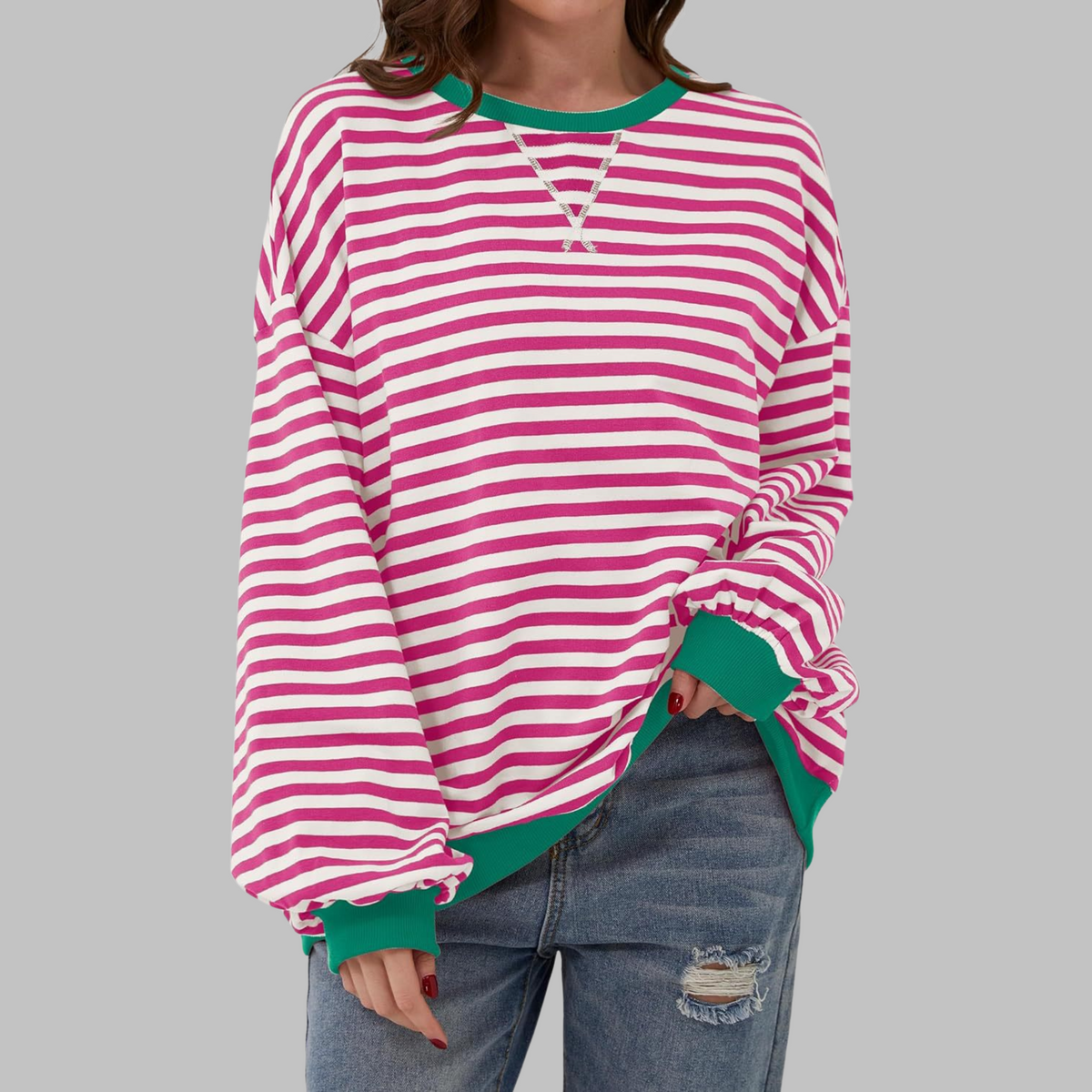 Striped Sweatshirt Round Neck Relaxed Fit