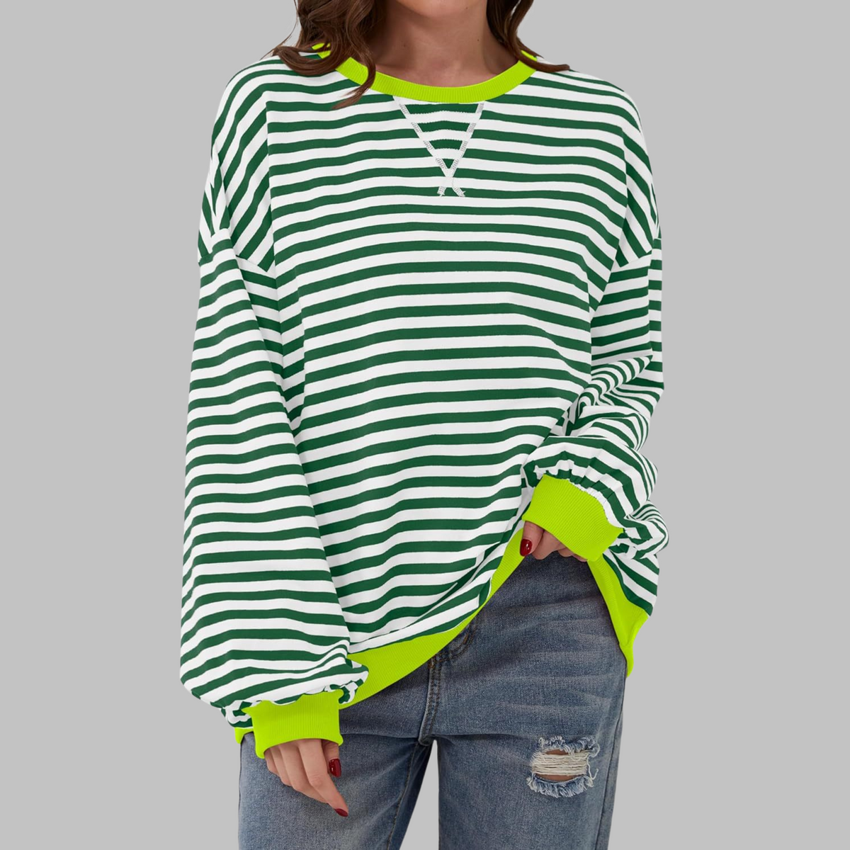 Striped Sweatshirt Round Neck Relaxed Fit