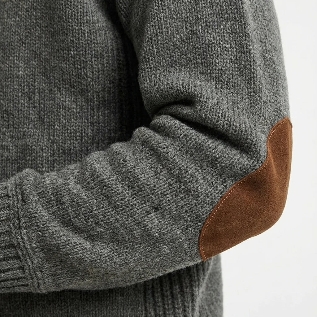 Crew-Neck Sweater Elbow-Patch Knit