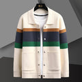 Striped knit varsity jacket in white, front view