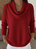 Merino wool blend cowl neck jumper in red, front view