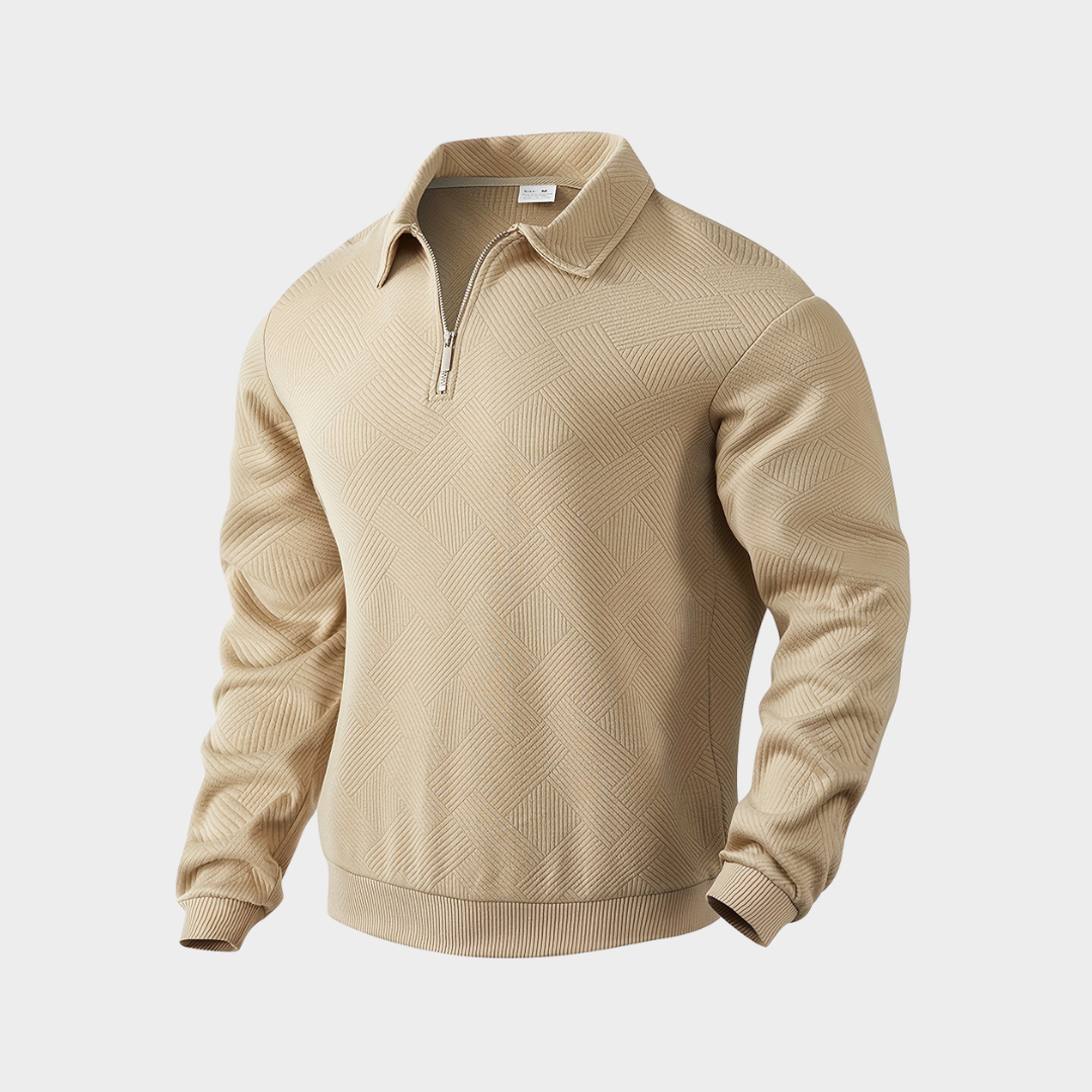 Quarter zip jumper in navy, front view