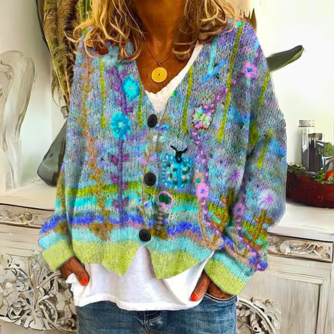 Floral Embroidered Cardigan Relaxed Knit