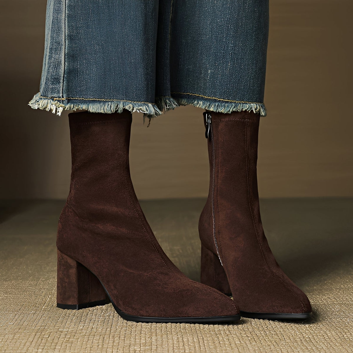 Ankle Boots Block Heel Zip Side