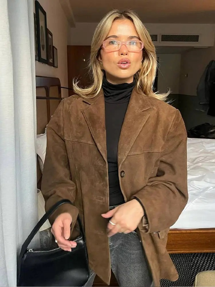Oversized Suede-Look Blazer Relaxed Fit