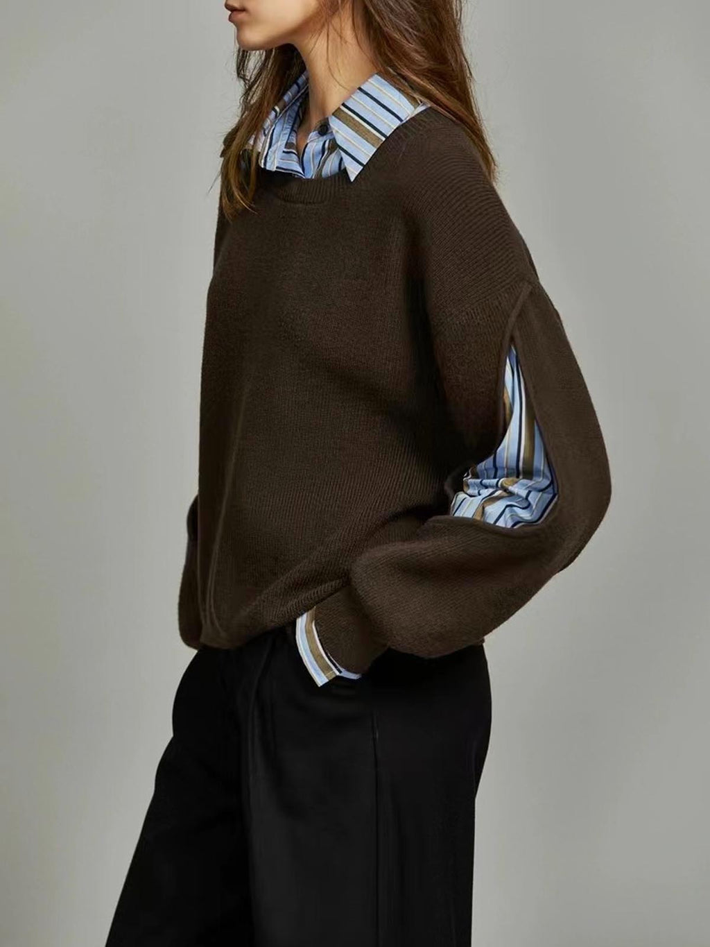 Layered Knit Jumper Contrast Collar Cuffs