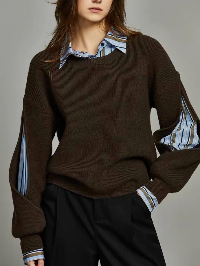Layered Knit Jumper Contrast Collar Cuffs