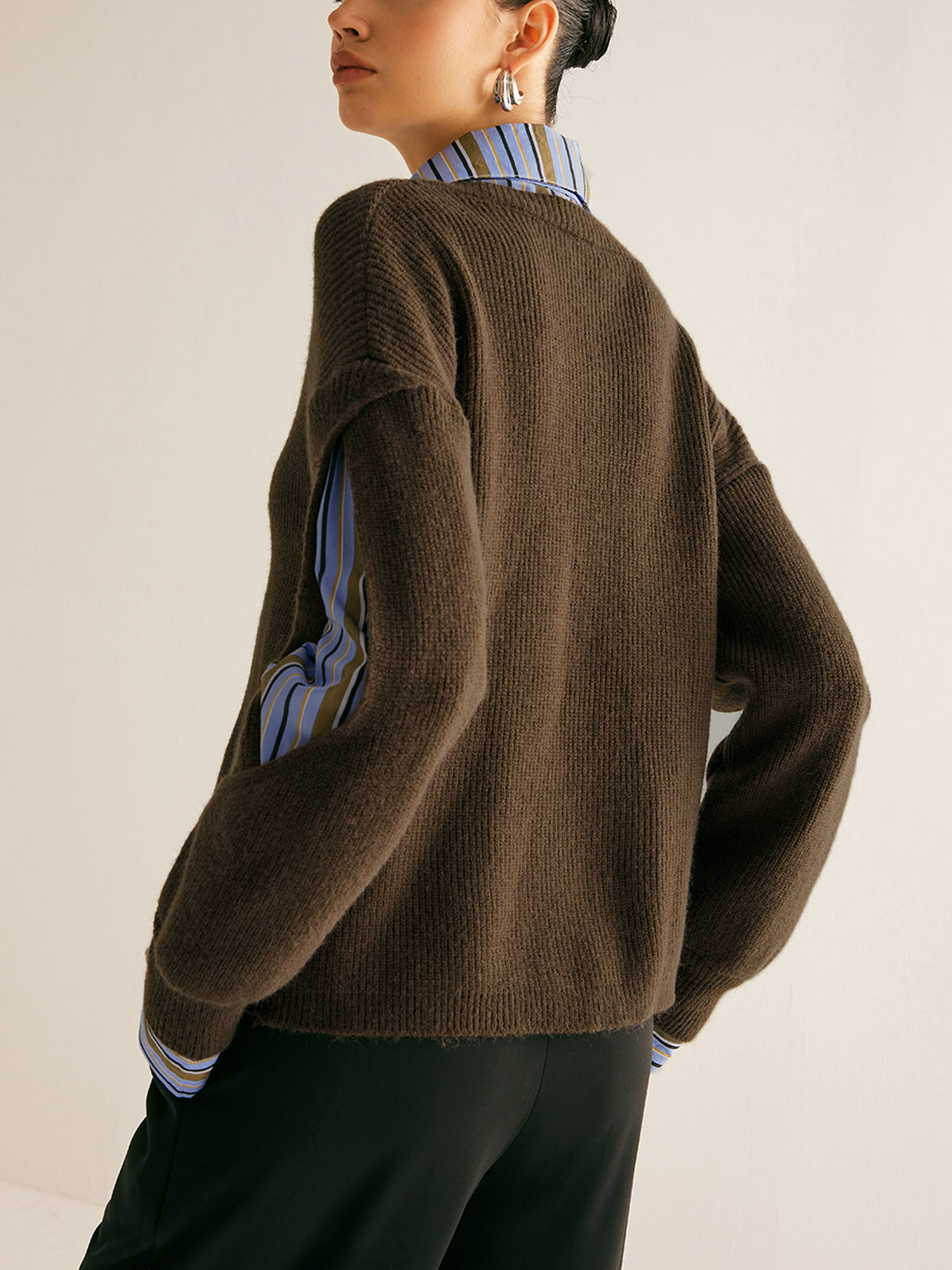Layered Knit Jumper Contrast Collar Cuffs