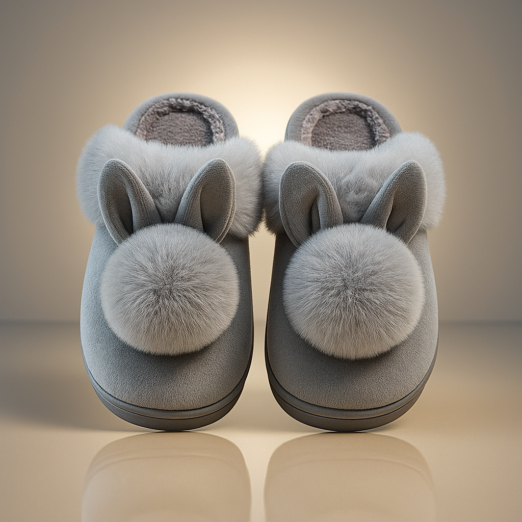 Plush faux-fur bunny slippers in hot pink, cosy slip-on style