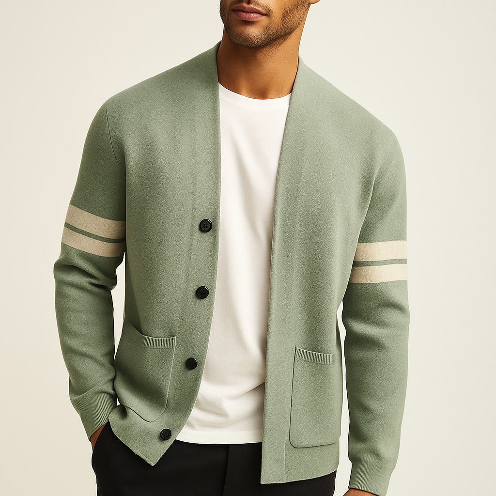 Cardigan Knitted Striped Sleeve Button Front