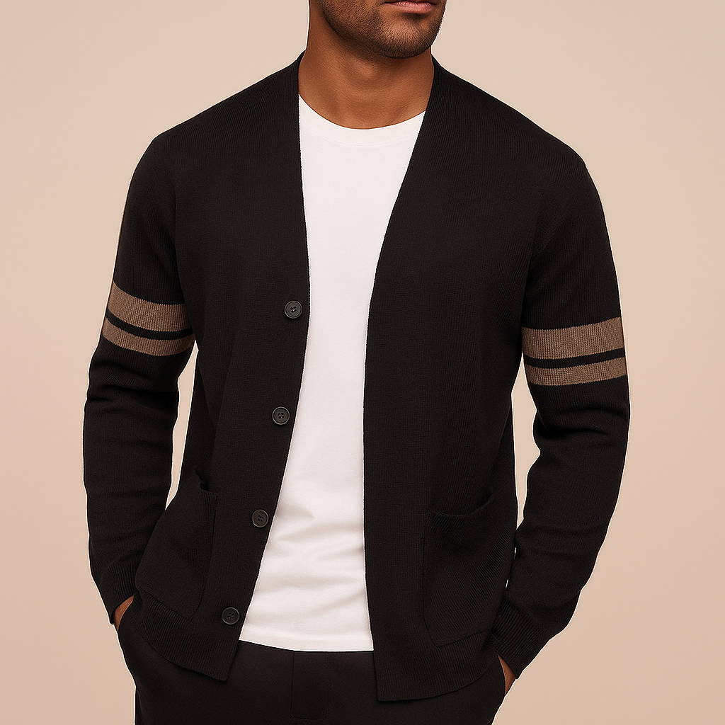 Cardigan Knitted Striped Sleeve Button Front