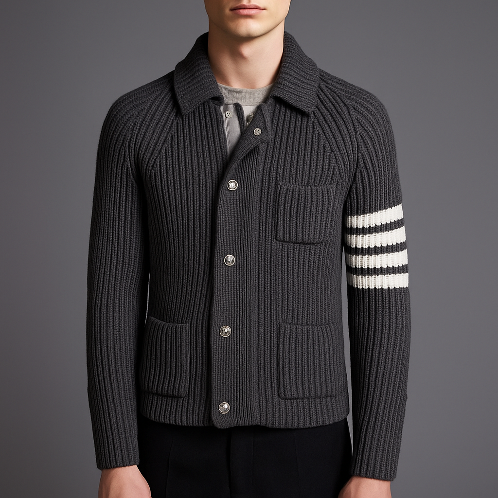 Knit Cardigan Ribbed Viscose-Wool Blend
