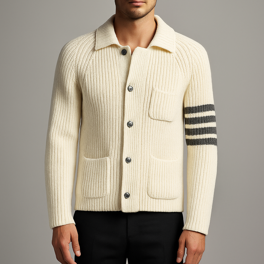 Ribbed viscose-wool zip-up knit cardigan in gray, front view