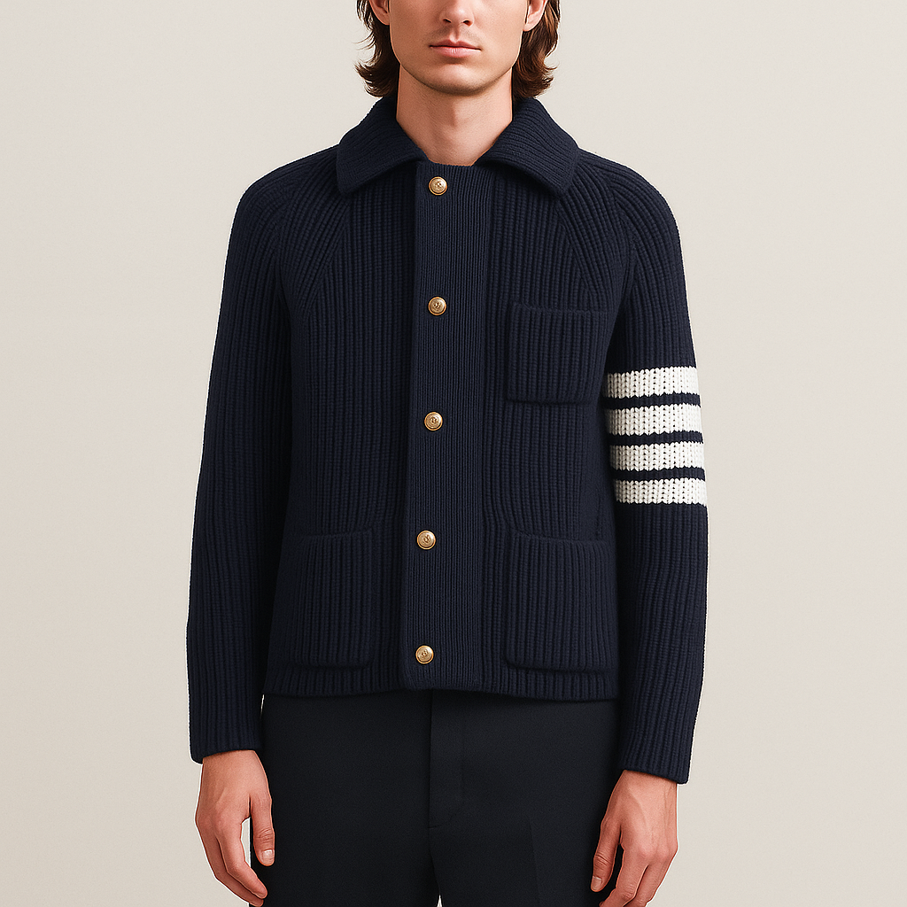 Knit Cardigan Ribbed Viscose-Wool Blend