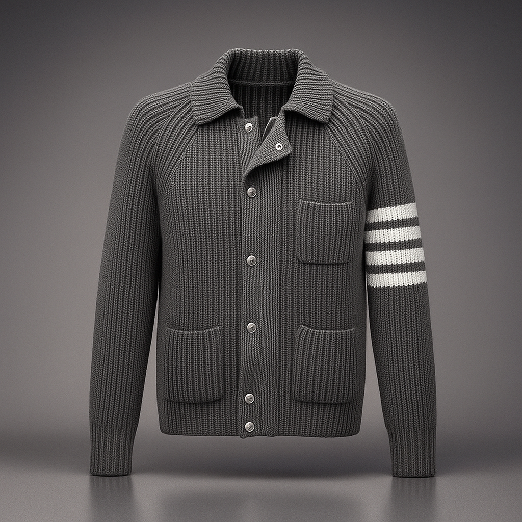 Knit Cardigan Ribbed Viscose-Wool Blend