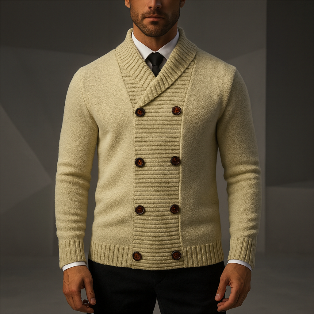 Wool-Blend Knit Cardigan Double-Breasted
