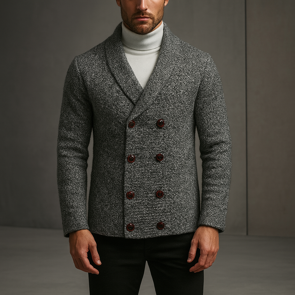 Wool-Blend Knit Cardigan Double-Breasted