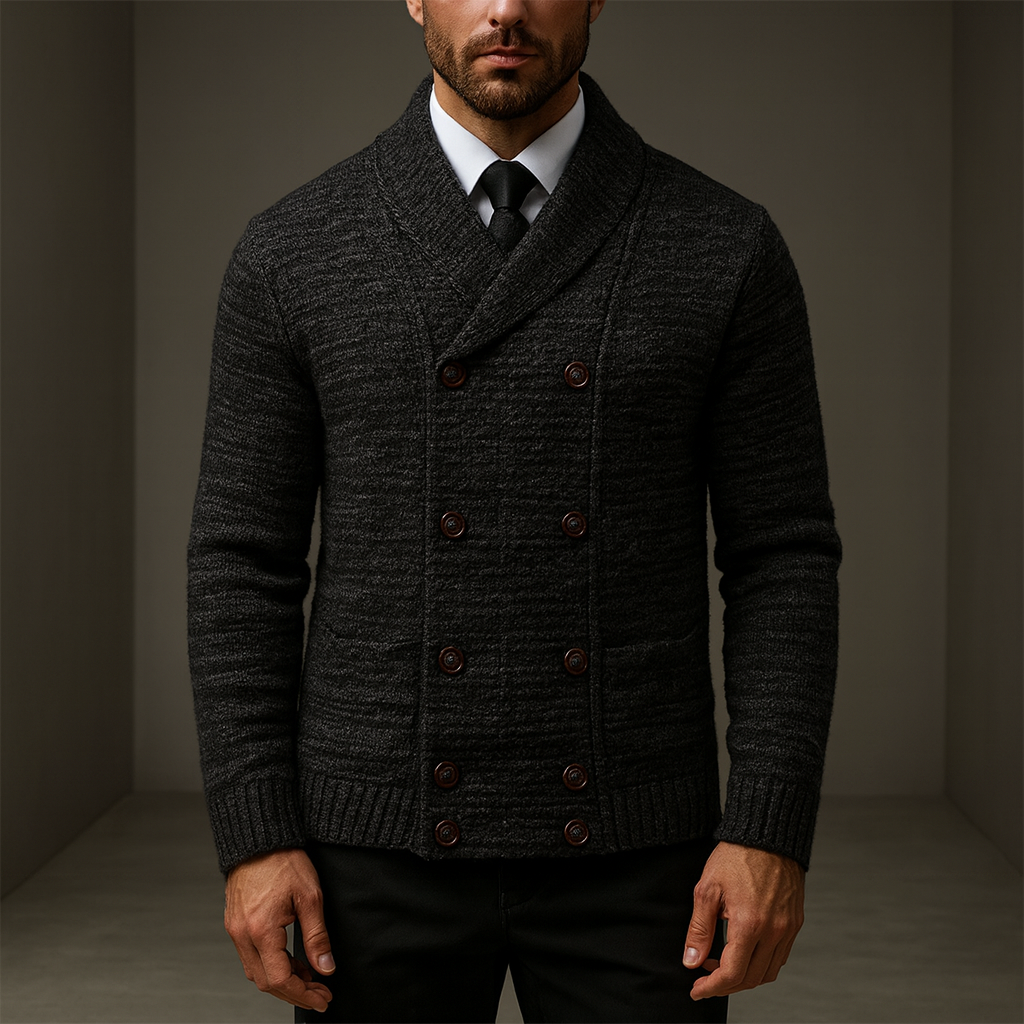 Wool-Blend Knit Cardigan Double-Breasted