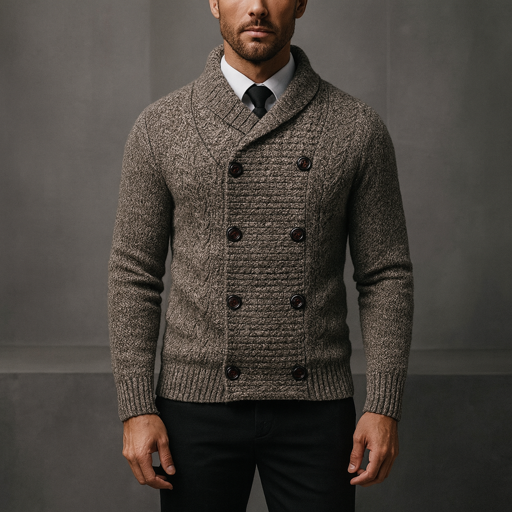 Wool-Blend Knit Cardigan Double-Breasted
