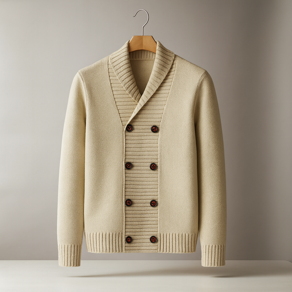 Wool-Blend Knit Cardigan Double-Breasted