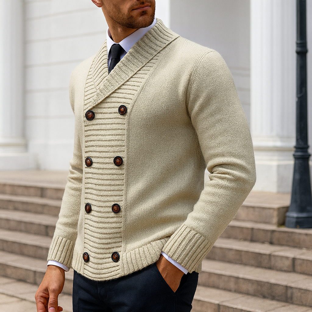 Wool-Blend Knit Cardigan Double-Breasted