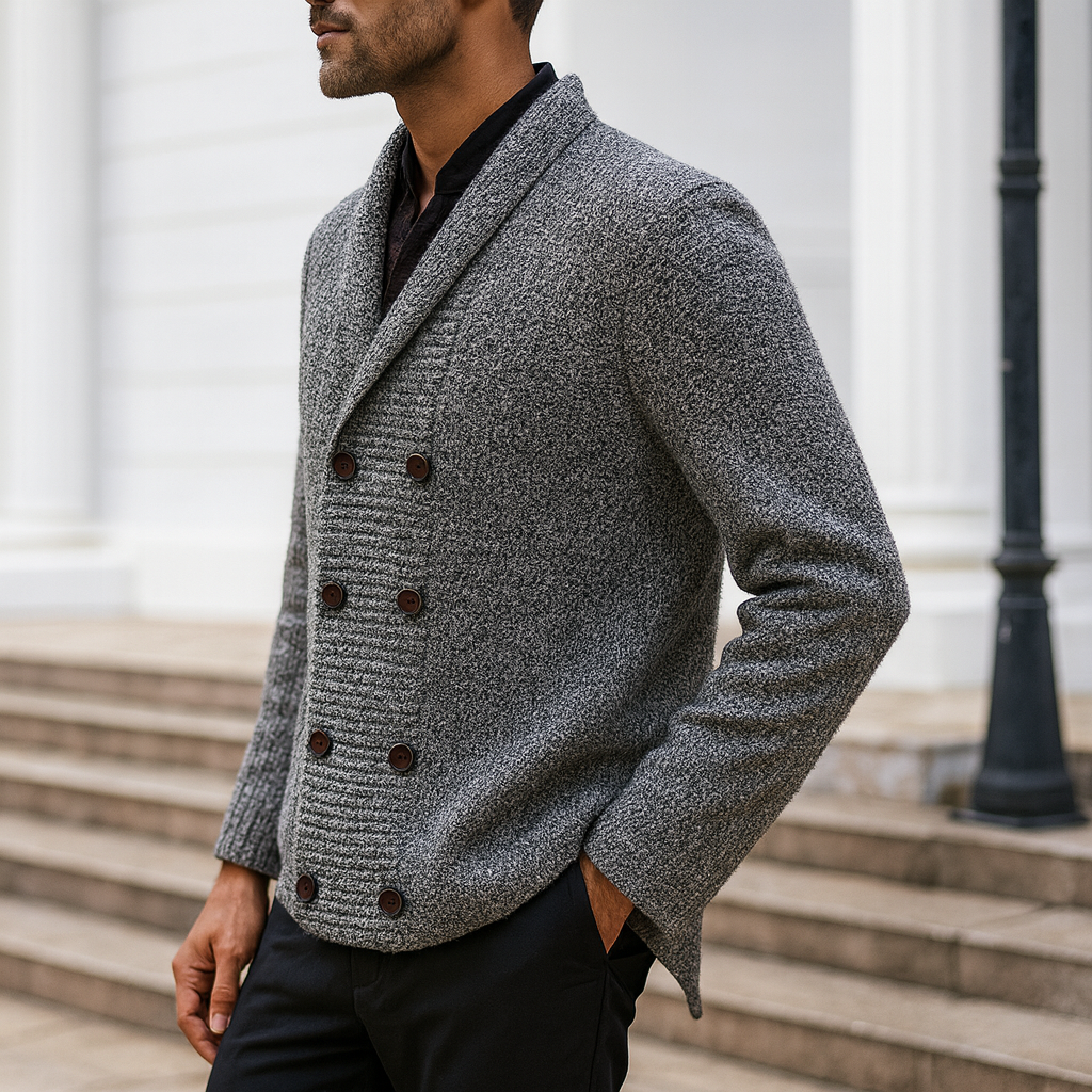 Wool-Blend Knit Cardigan Double-Breasted