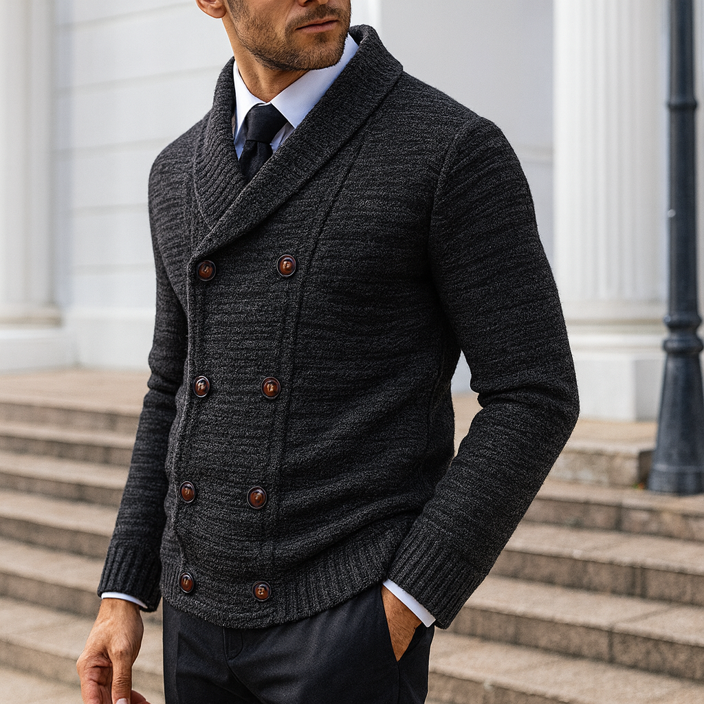 Wool-Blend Knit Cardigan Double-Breasted