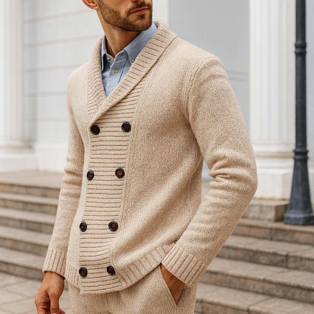 Wool-Blend Knit Cardigan Double-Breasted