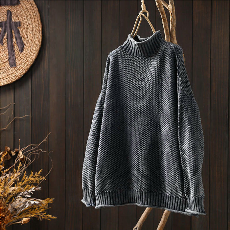 Chunky knit turtleneck jumper in grey, front view