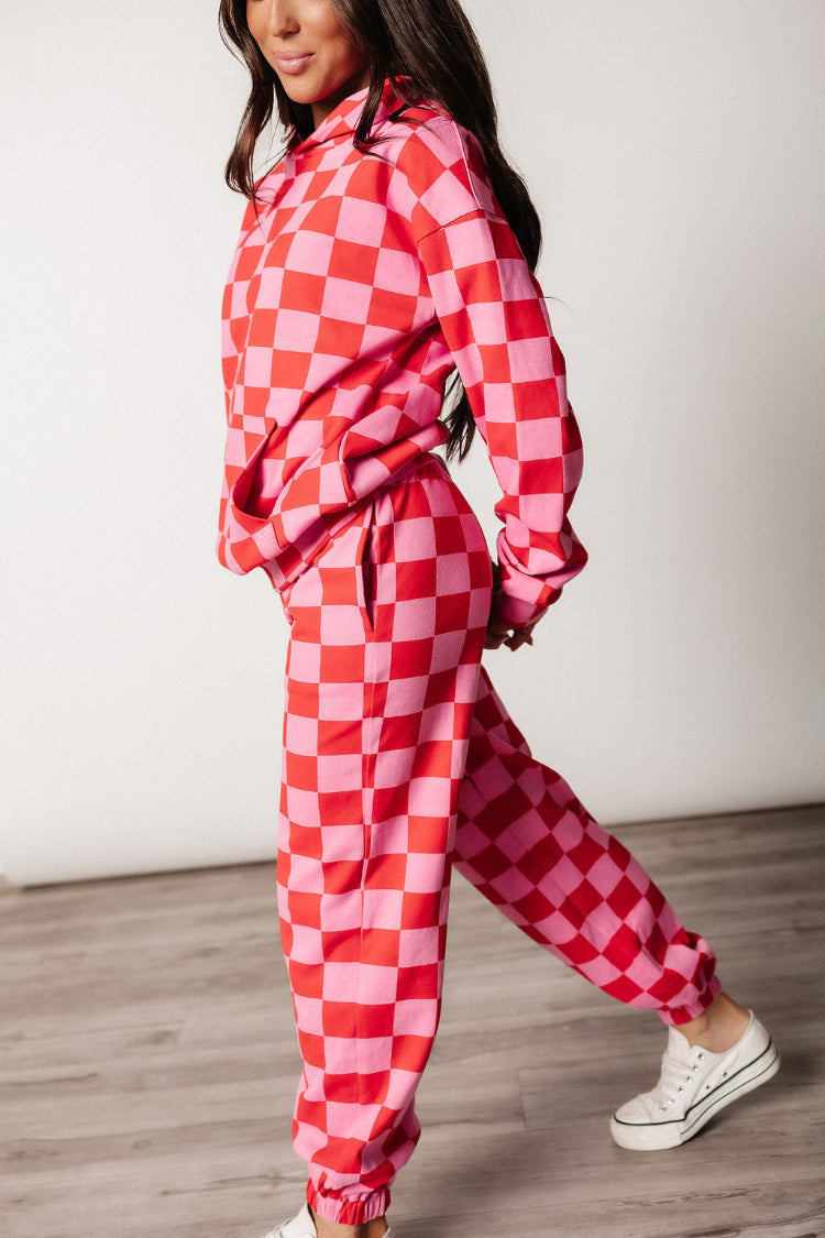 Hoodie Oversized Checked Print Stretch Fabric