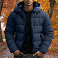 Waterproof insulated hooded puffer winter jacket in blue, front